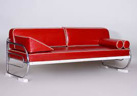 bauhaus red tubular chromed steel sofa