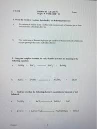 Chemical Equations Chapter 9 Worksheet