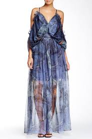 Tov Cold Shoulder Denim Print Maxi Dress On Sale At