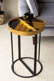 Gold Chevron Printed Side Table