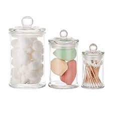 Why do you need a bathroom q tip holder? Kmwares 3pcs Set Small Mini Clear Glass Premium Quality Apothecary Jars Bathroom Storage Vanity Organizer Canisters For Cotton Balls Swabs Makeup Sponges Bath Salts Q Tips Pricepulse