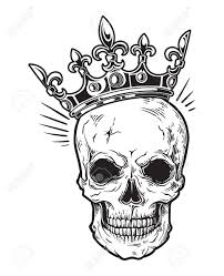Human Skull With Crown For Tattoo Design Vector Illustration