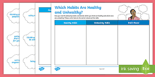 Teach kids how to stay clean, eat healthy and exercise to stay healthy. Which Habits Are Healthy And Unhealthy Worksheet