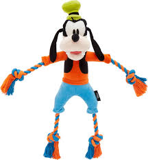 DISNEY Goofy Plush with Rope Squeaky Dog Toy - Chewy.com