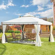 Erommy 10 Ft X 12 Ft Cream Outdoor Canopy Gazebo Double Roof Patio Gazebo With Netting And Shade Curtain Ivory