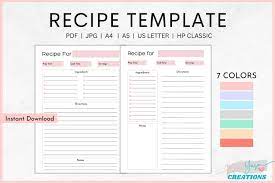 recipe template bundle printable pdf