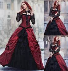Red corset dress with sleeves. Discountburgundy Gothic Victorian Halloween Wedding Dresses 2020 Vintage Wine Red And Black Sheer Lace Long Sleeve Plus Size Corset Bridal Gowns From Covenantrose 165 83 Dhgate Com