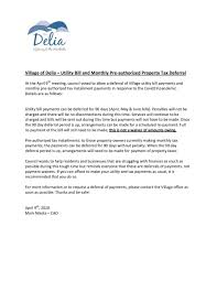 The pin_bill_accts utility is used to generate regular bills. Village Of Delia Utility Bill And Monthly Pre Authorized Property Tax Deferral Village Of Delia