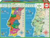 Directorio de mapas satelitales, de ruas e de rotas de estados e cidades de portugal. Puzzle Mapa Distritos Fisico Portugal 2x100 Pecas Loja Da Crianca