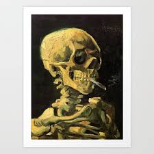 skeleton with a burning cigarette art