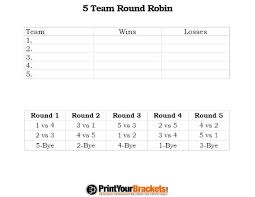 5 Team Round Robin Printable Tournament Bracket Basketball