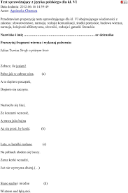 Test sprawdzający z języka polskiego dla kl. VI Data dodania: :59:49 Autor:  Agnieszka Chamara - PDF Free Download