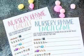 Wdp circus (reference to walt disney productions). Free Printable Nursery Rhyme Baby Shower Emoji Game Play Party Plan