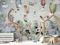 This is an easy way to change the. Jungle Wallpaper For Children With Animals Tropical Etsy Nursery Wallpaper Wallpaper Walls Decor Safari Wallpaper