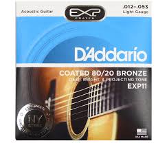Daddario Exp11 Coated 80 20 Bronze Acoustic Guitar Strings Light 12 53