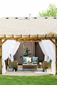 This fabric canopy is easy, affordable and a fun way to turn any corner into a magical hideaway! Make Your Own Outdoor Pergola Curtains A Beautiful Mess