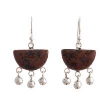 universe in brown sterling silver brown obsidian chandelier earrings from peru