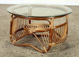 Round Rattan Coffee Table Glass Top C