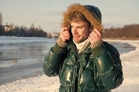 Man Warm Jacket Snowy Nature Background