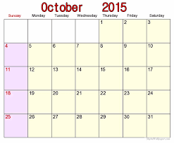 October 2015 Excel Calendar