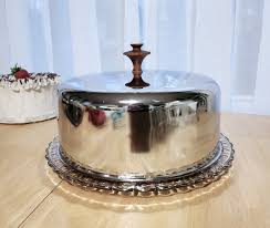 Vintage Covered Cake Plate W Chrome