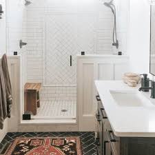 black herringbone tile bathroom