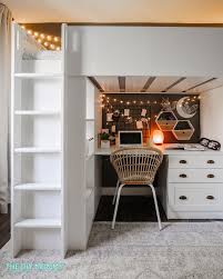 room makeover with loft bed desk
