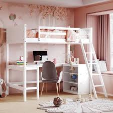 White Twin Size Wooden Loft Bed