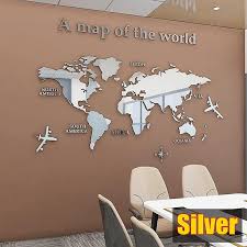3d World Map Wall Sticker Acrylic Solid