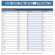 Shoe Size Chart From Inches
