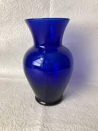 Vintage 1960 70s Cobalt Blue Blown Vase