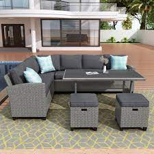 gray wicker outdoor sectional set