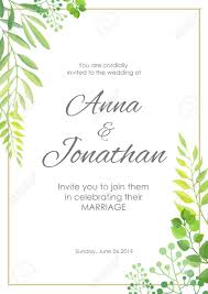 Wedding Invitation With Green Leaves Border Floral Invite Modern