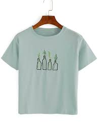 Green Plant Embroidered T Shirt