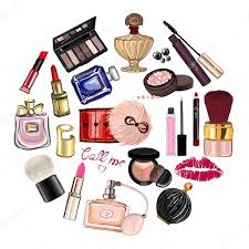 hand drawn set with cosmetics and