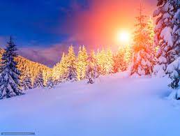 wallpaper winter, sunset, snow, trees ...