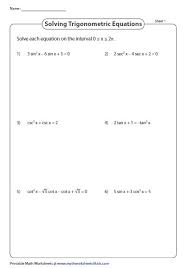 Solving Trigonometric Equations Worksheets