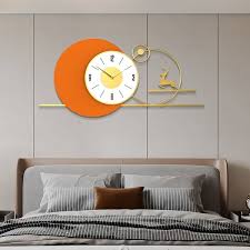 Orange Large Round Metal Wall Clock