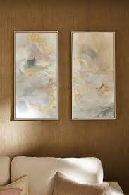 Set Of 2 Grey Gold Abstract Framed