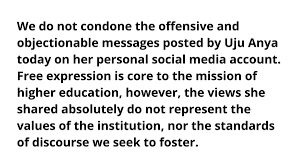 Carnegie Mellon University on X: A statement regarding recent social media  posts by Uju Anya. t.coNinpPa4rZg  X