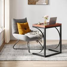 Brown C Shaped Rectangle Wood End Table