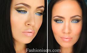 gold makeup tutorial with blue under