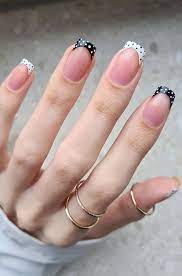 black white polka dot french nails