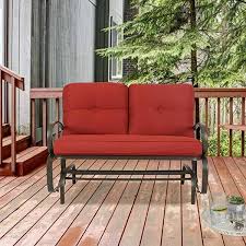 2 Person Metal Outdoor Bench With Red