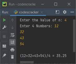 python program to find average of n numbers