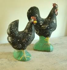 Vintage Cement Rooster And Hen Garden