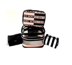 victoria s secret 4 in 1 train cosmetic case travel tote clear pink for women 4 piece set new size one size