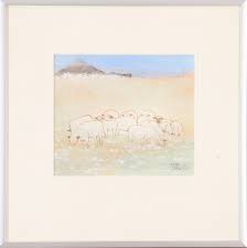EVA THULIN. Landscape with sheep, watercolour, signed. Art - Paintings -  Auctionet