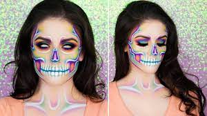 pastel rainbow skull halloween makeup