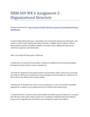 Hrm 500 Week 6 Assignment 2 Organizational Structure